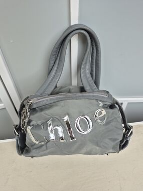 Chloe 2000s Rare Gray Logo-Embellished Women’s Satchel